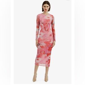 Bardot Lena Mesh Corset Midi Dress in Wildflower Pink - Sz 6
